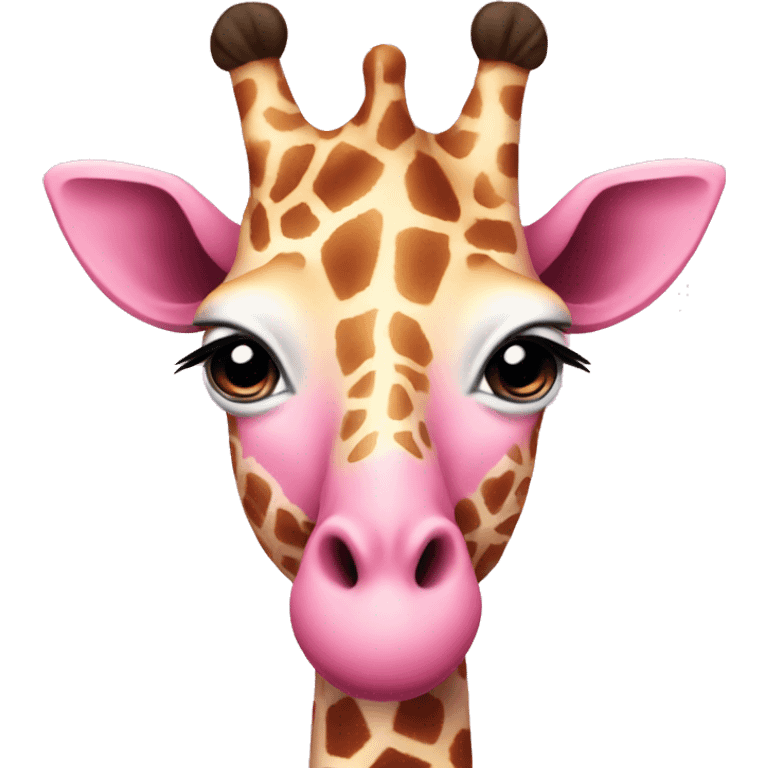 A pink giraffe with gold ear rings emoji