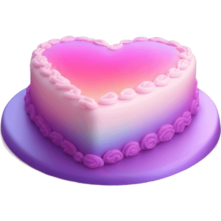 Iridescent gradient hue heart shaped cake with piping emoji