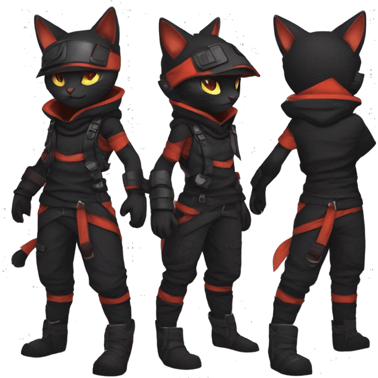 Edgy Shy Anthro Ninja boyish cool pretty dark black Litten-Pokémon-cat-fursona-animal techwear emoji