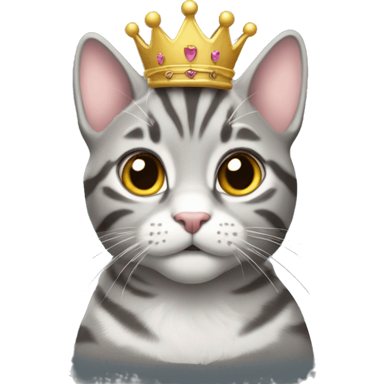 A gray tabby with a princess crown emoji