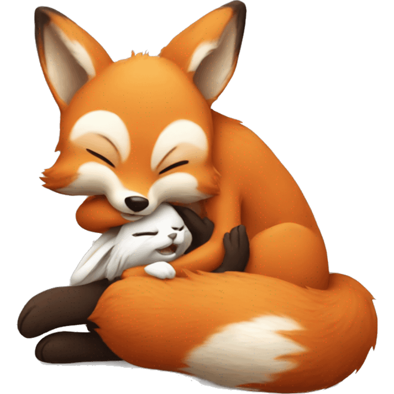 Fox is hugging rabbit emoji