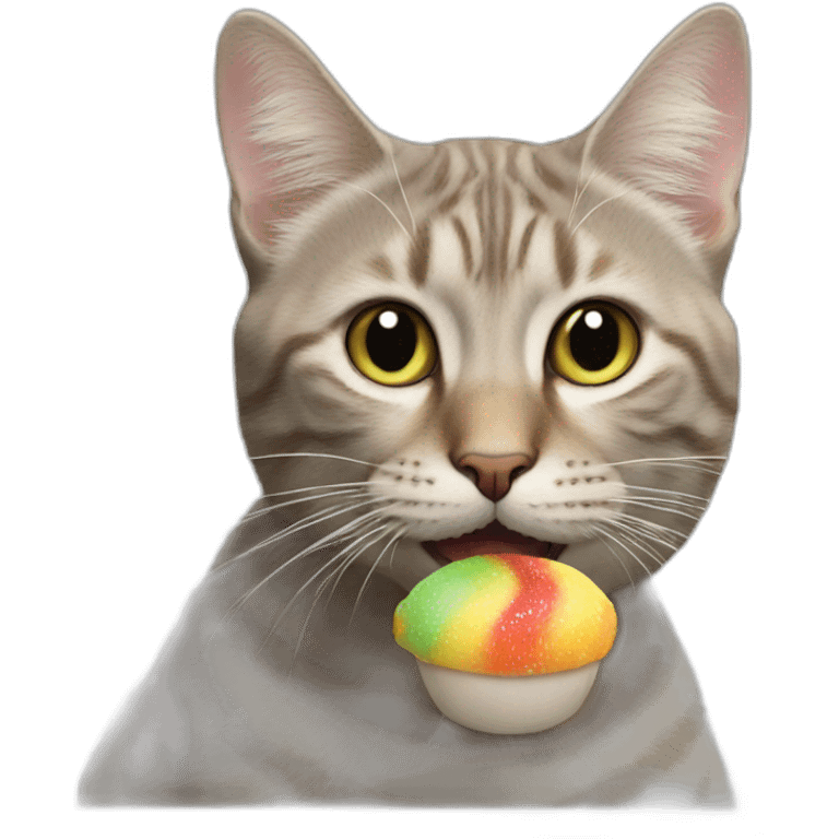 the cat eats candy emoji