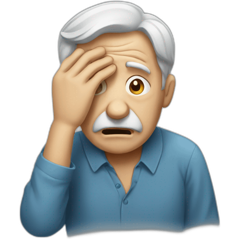 an old man holding his head because of stress emoji