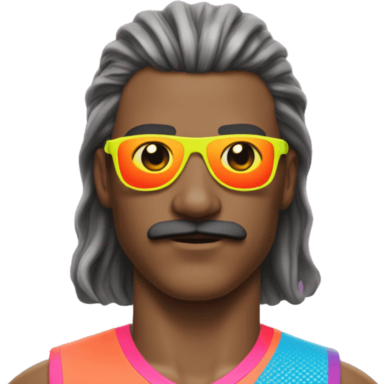 athlete with a mustache, a mullet hairstyle and wearing neon sunglasses emoji