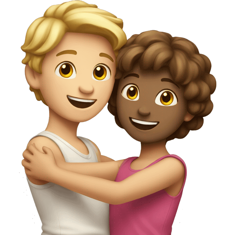 Happy fair skin boy and girl dancing together  emoji