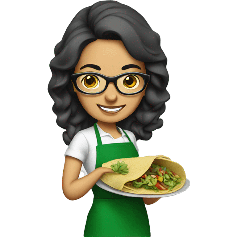 mexican lady green apron  with glasses cooking tacos emoji