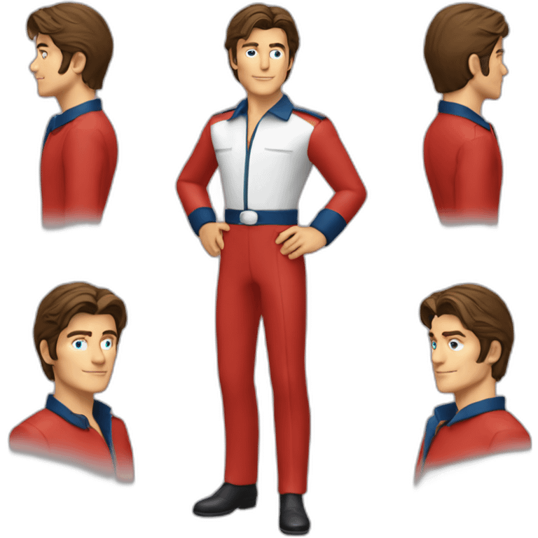 Alain delon blue eyes red space outfit full body emoji