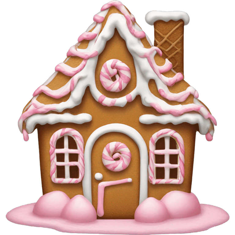 Gingerbread house with white and pink icing emoji