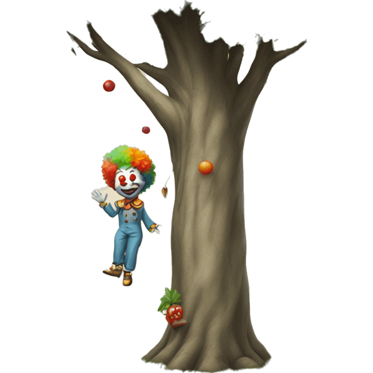 a clown levitating half a meter beside a tree emoji