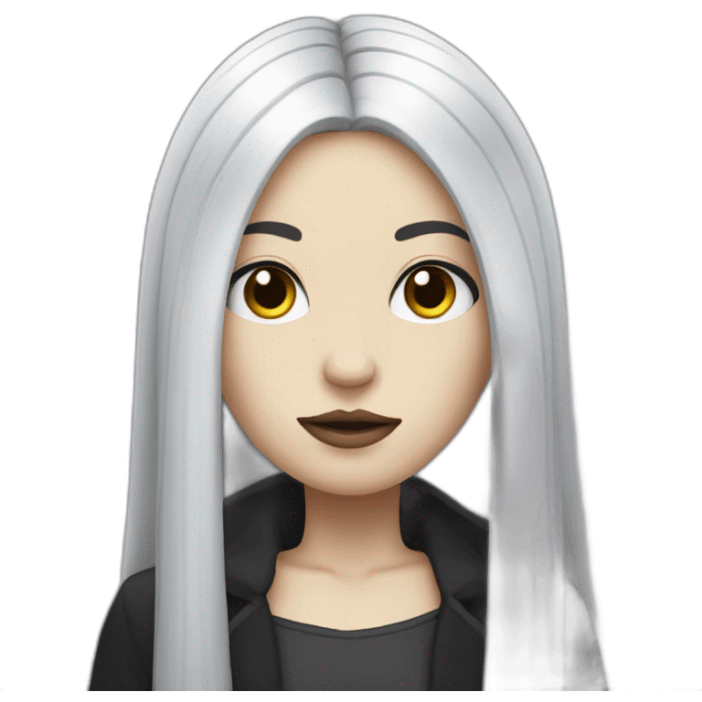 White gothic girl with long straight black and purple hair emoji