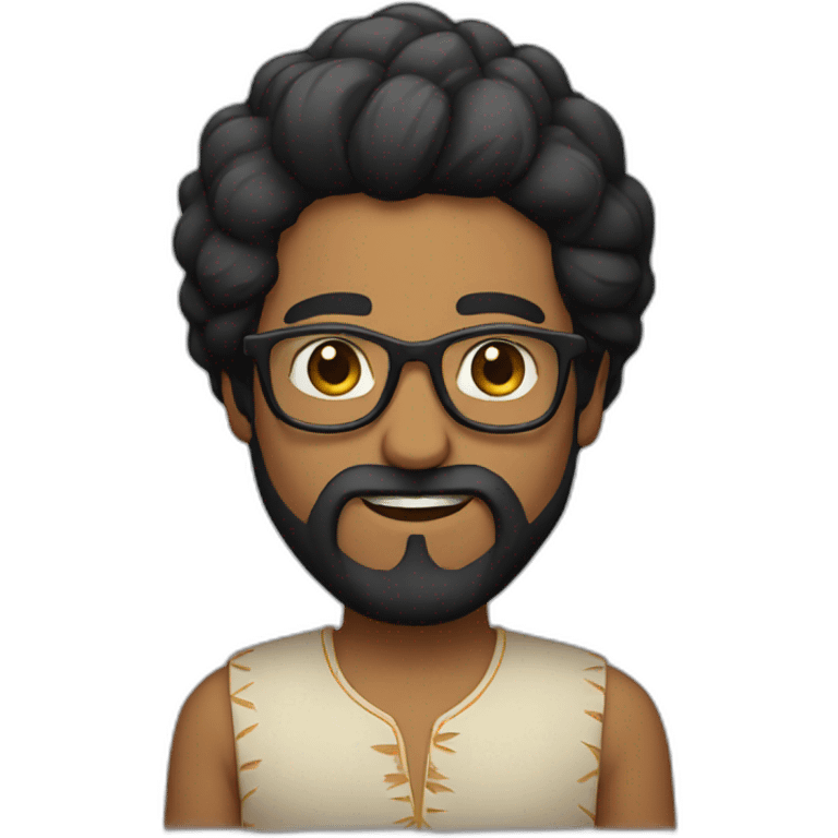 Black hair Indian with glasses and beard emoji