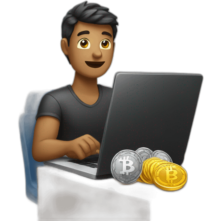 Men with laptop and crypto coin emoji