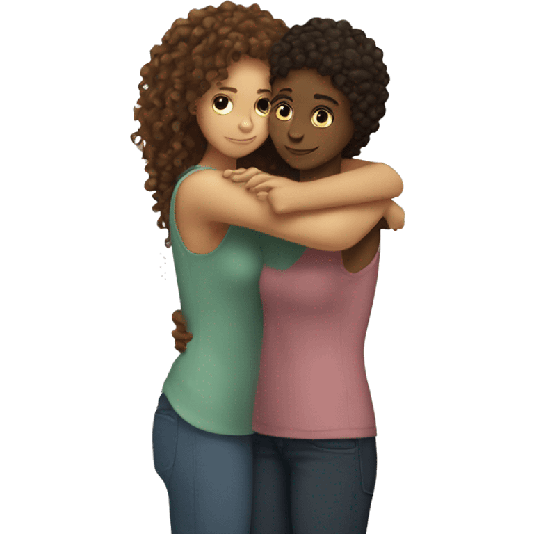 curly girl hugging straight hair girl emoji