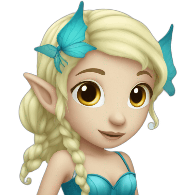 cute marine blue elf fairy with long hair emoji