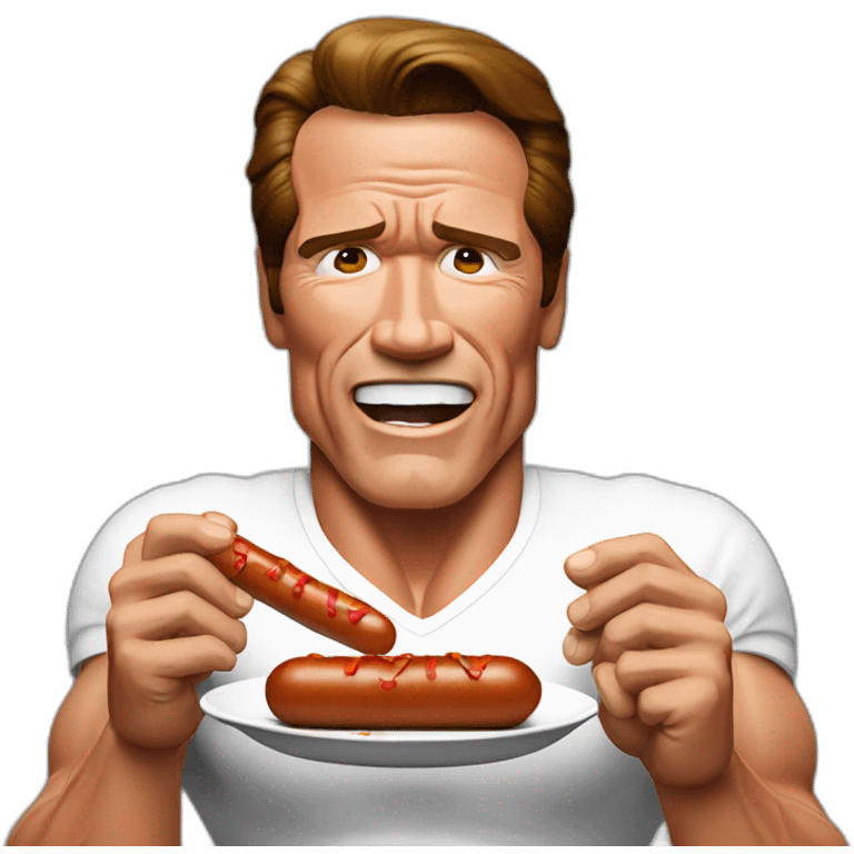 Arnold Schwarzenegger eating sausage emoji