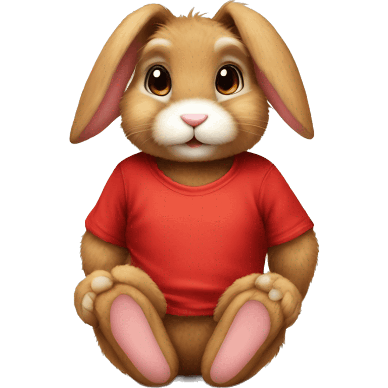 Super Cute girly Fluffy brown bunny rabbit teddy wearing red tshirt sitting  emoji