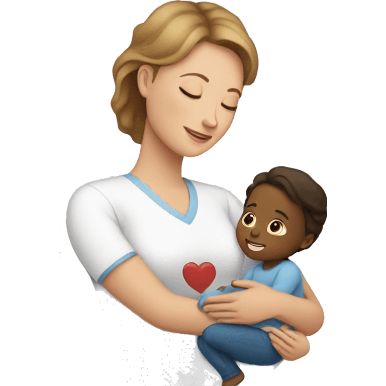 white mom taking care of child with heart emoji