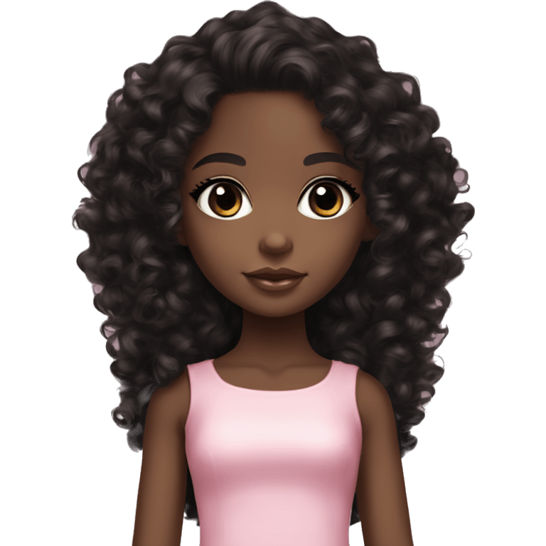 Chocolate brown doll eyes, black medium curly hair, feminine, pink, black girl angelic beauty emoji