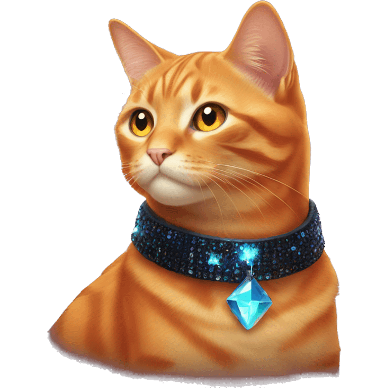 Orange Cat wearing Dark iridescent crystal collar glowing emoji