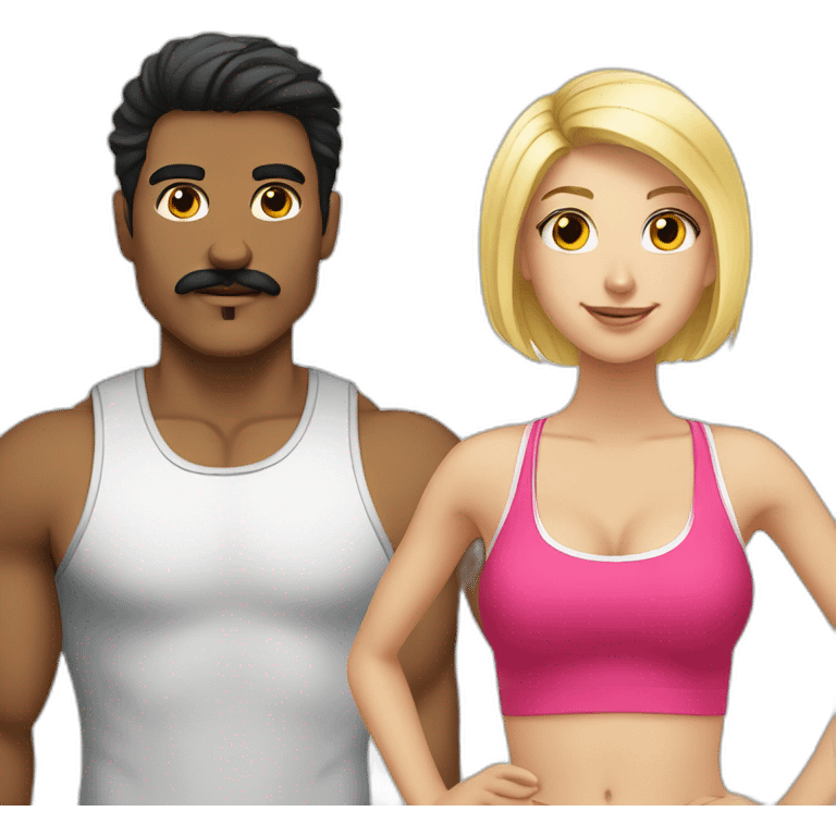 Blonde girl going to the gym with a black haired guy with a moustache  emoji