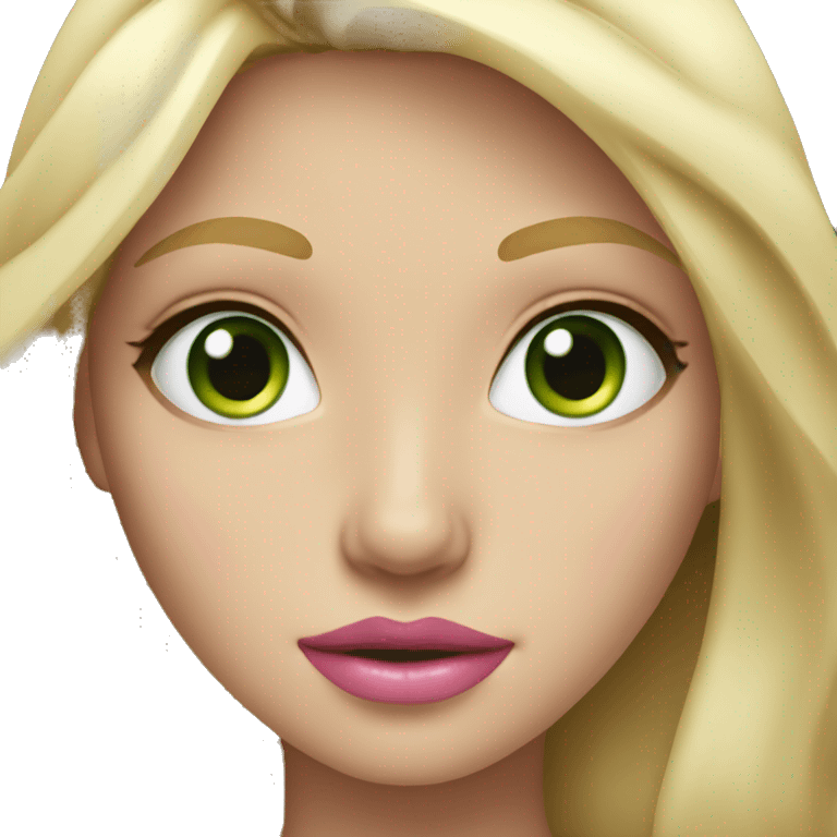 blonde girl with long hair and green eyes and pink lips emoji