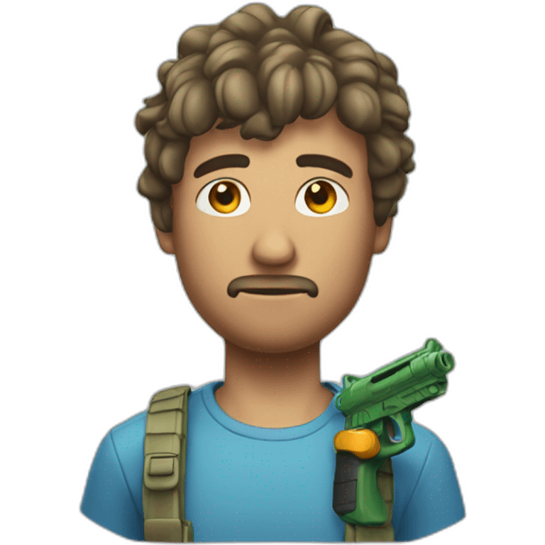 Man with water pistol attached to the side of his head emoji