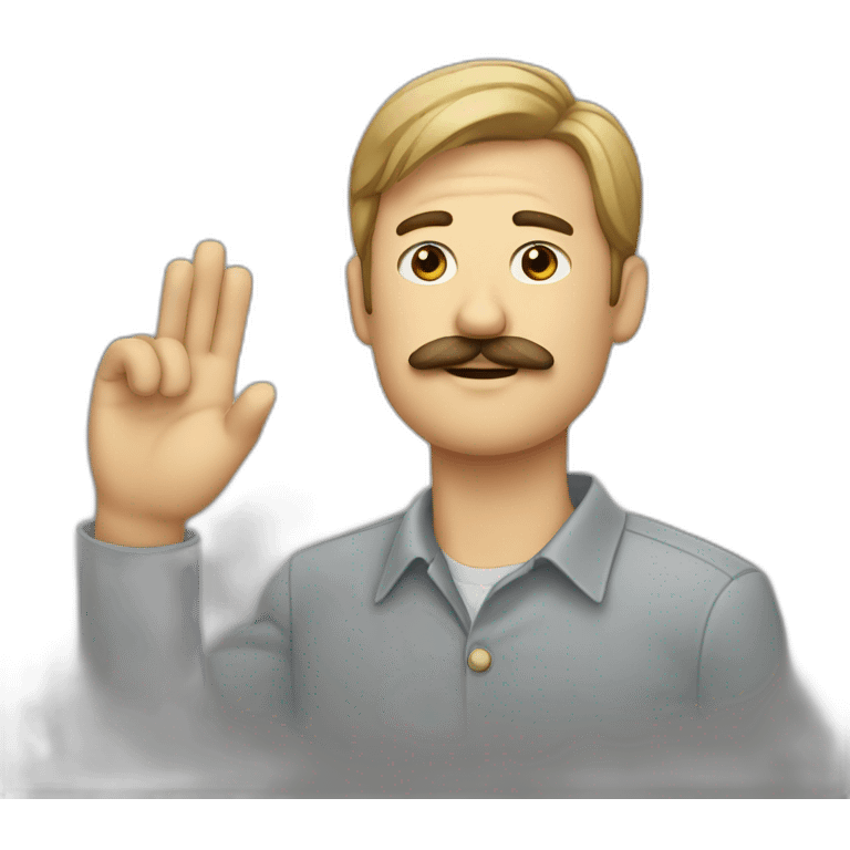 Man with mustache, right hand saluting with tip of hand touching tip of mustache emoji