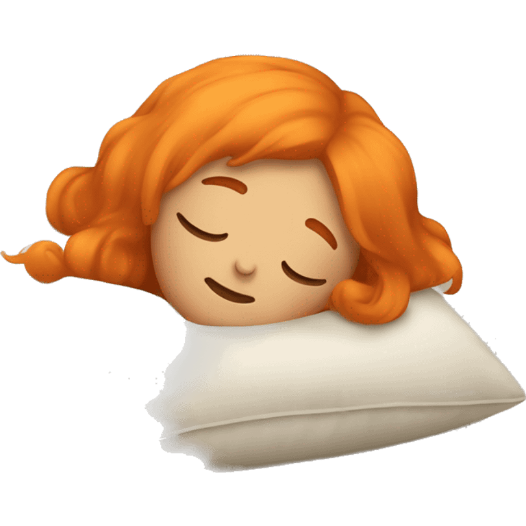 Tan girl with orange hair sleeping on pillow in bes emoji