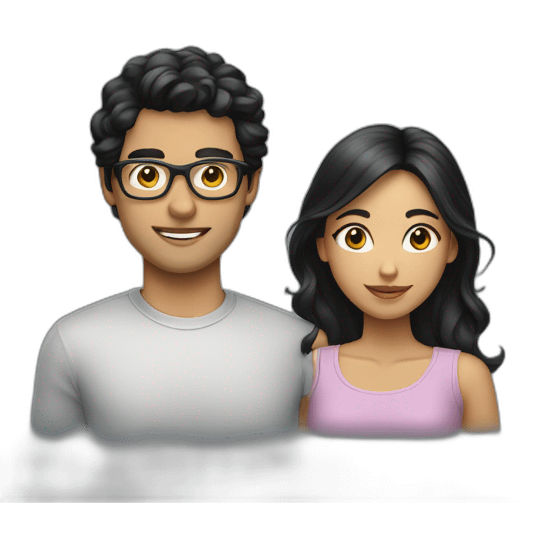 Young couple in black hair and girl is wearing glass emoji