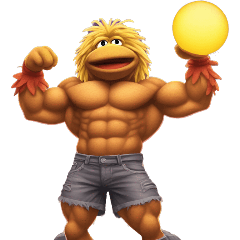 Detailed image of  fraggle rocks hot muscle trainer sunset colored emoji