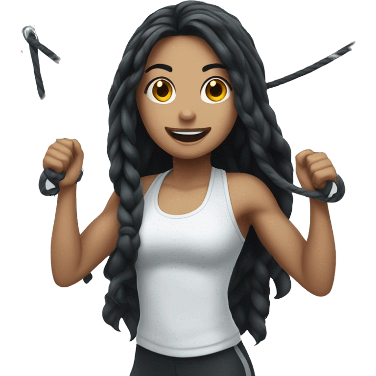 Pale girl with long black hair jumping rope gym emoji