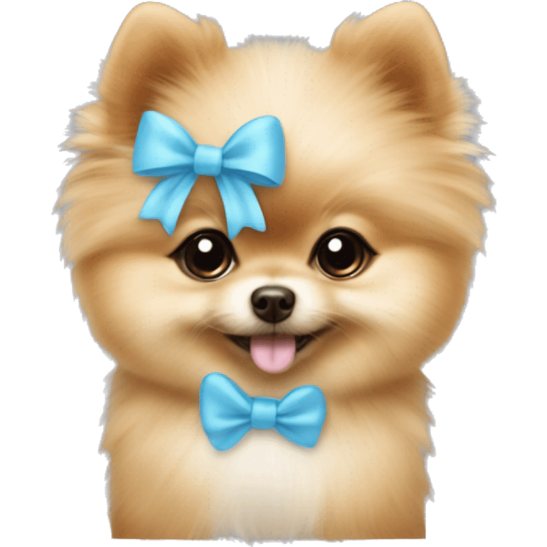 Pomeranian puppy with baby blue bow  emoji