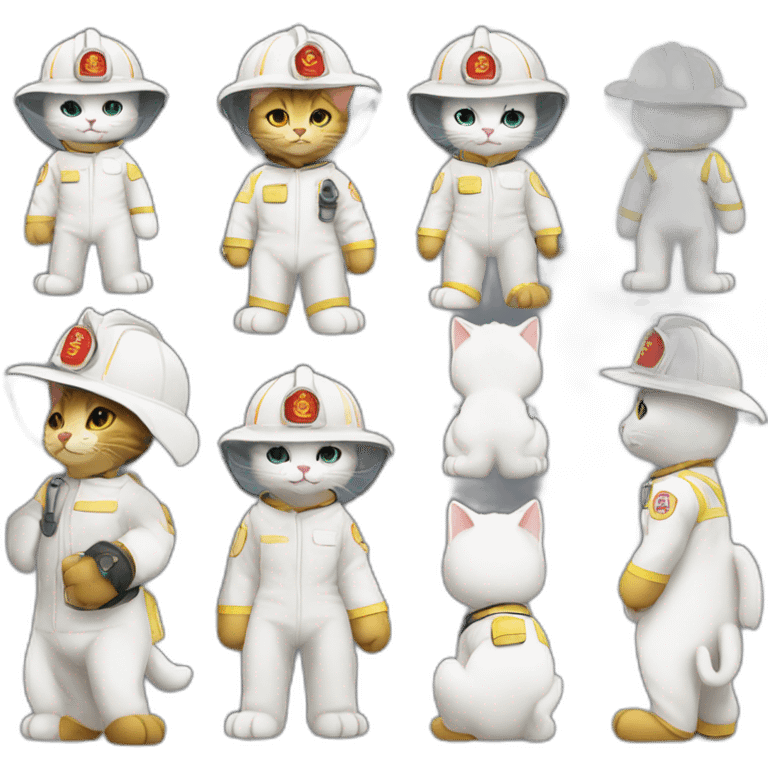 White cats fullbody wear firefighter uniforms emoji