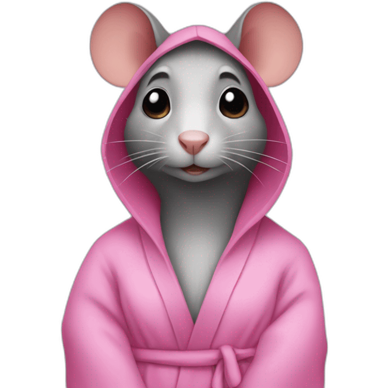 a rat female with a pink bathrobe and black hair emoji