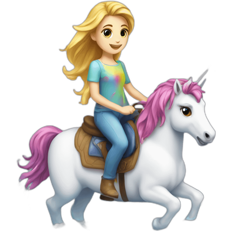 Girl-riding-rainbow-unicorn-in-water-frozen-cube emoji