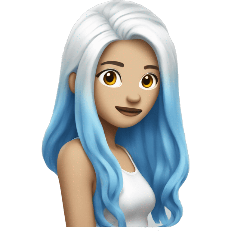 Long blue and white hair, white skin, blue one piece emoji