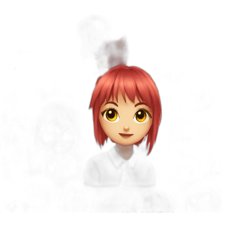 (gril) makima with long straight red or pink hair fringe and one braid, yellow eyes with a circle inside and a white shirt with long sleeve and black tie emoji