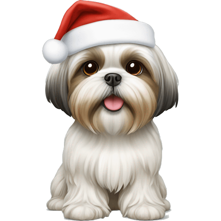 Shih Tzu dog with Christmas hat ￼￼ emoji