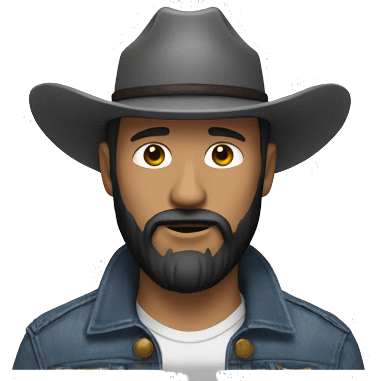 A white man using a cowboy hat, a jeans jacket and a black beard emoji