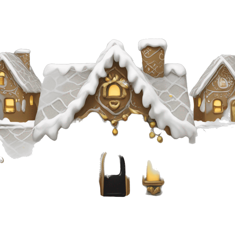 light grey and gold and black gingerbread house emoji