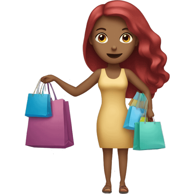 Long Burgundy haired girl, shopaholic, carrying a lot of shopping bags emoji