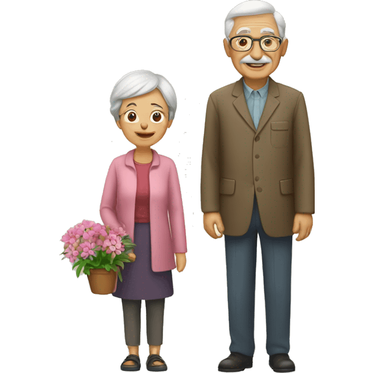 grandmother and grandfather with flower plants emoji