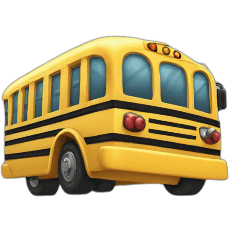 school bus,  waving emoji