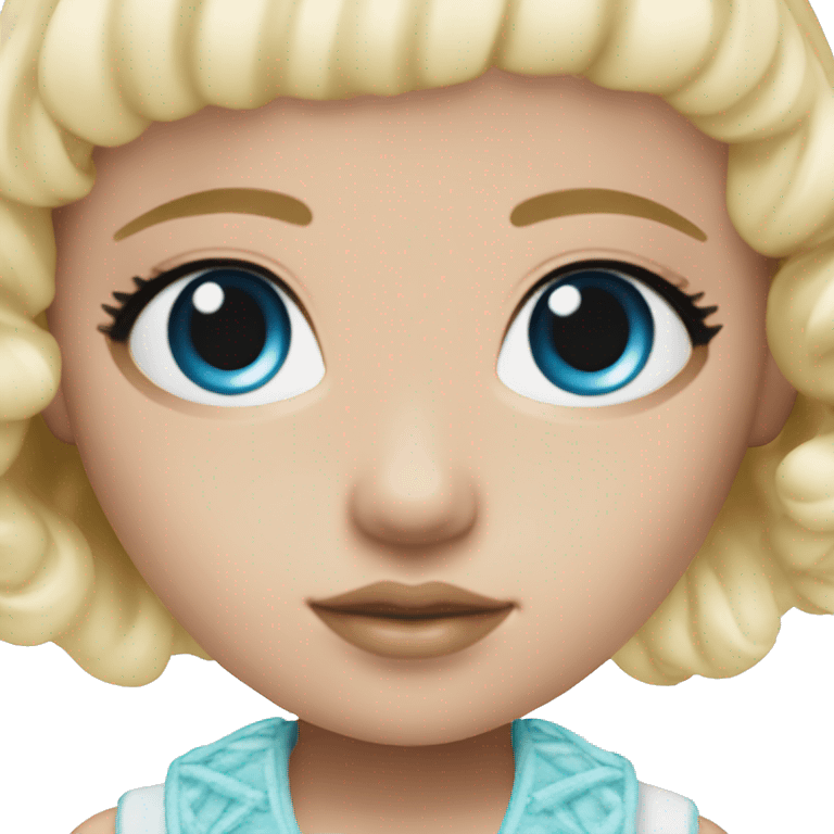 ocean blue doll eyes, blonde hair, feminine, pink, girl, angelic emoji