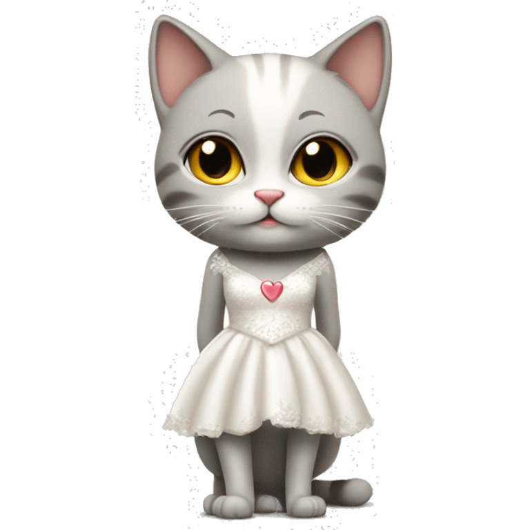 cat standing on two legs in bridal dress with heart for eyes emoji