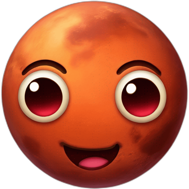 planet mars with a cartoon smiling face with heart-eyes emoji