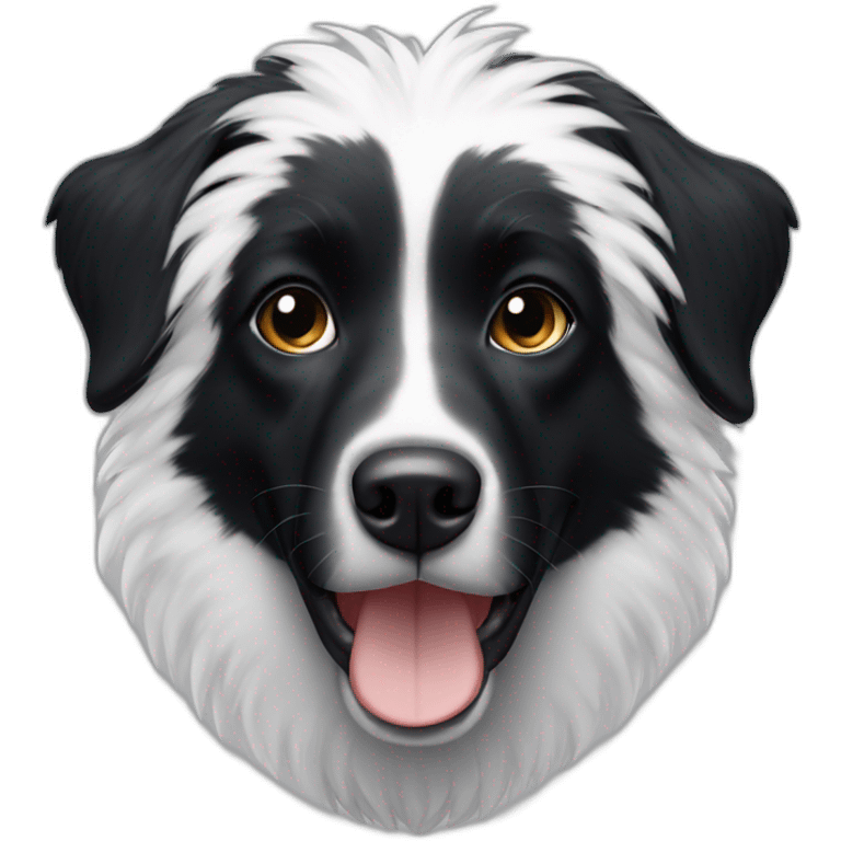 Black Aussie dog with B-shaped white fur section on head and half of face emoji