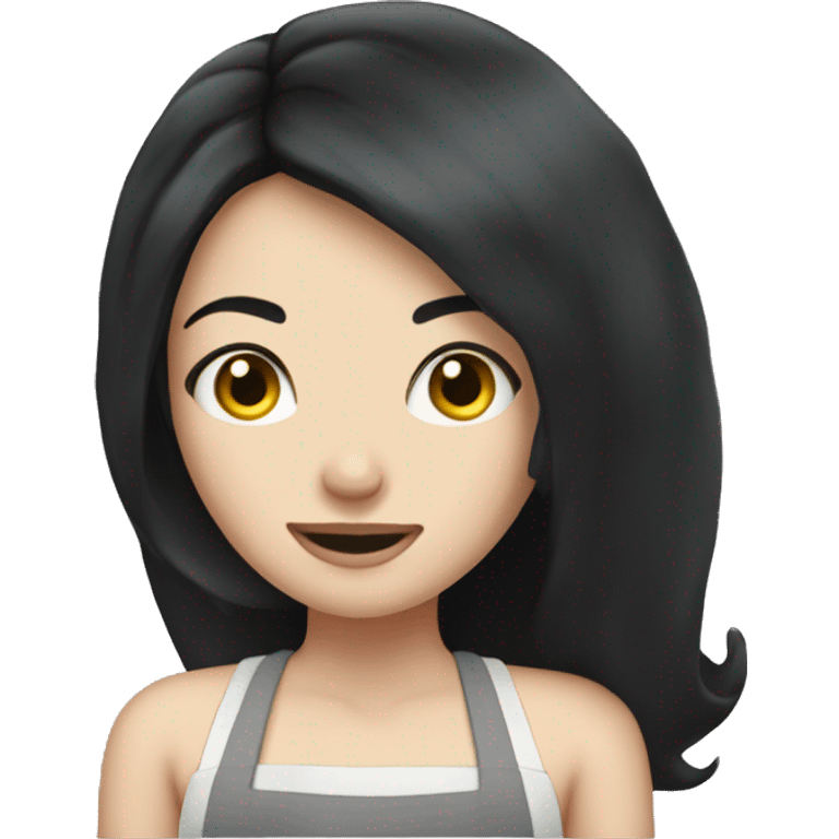 Pale girl with black hair cooking  emoji