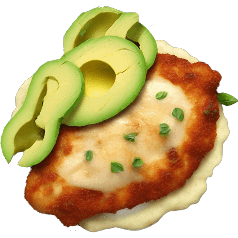 a chicken parmigiana with avocado no egg emoji