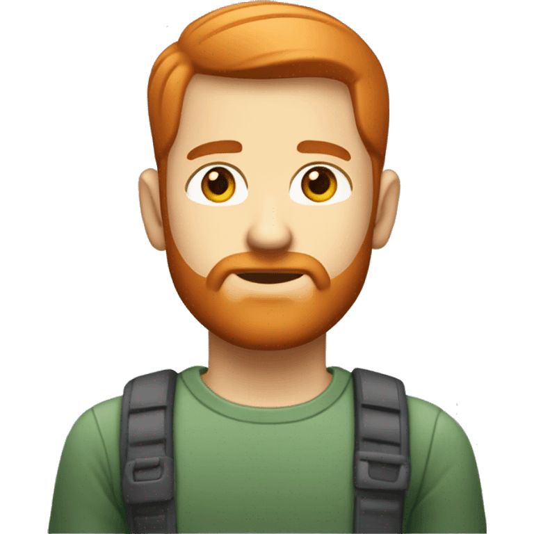 Generate an emoji-style avatar of a man with short red hair, trimmed beard, light skin, and gray-green eyes. Use the clean and smooth iOS emoji style, with a serious facial expression, simple shapes, and smooth gradients. emoji